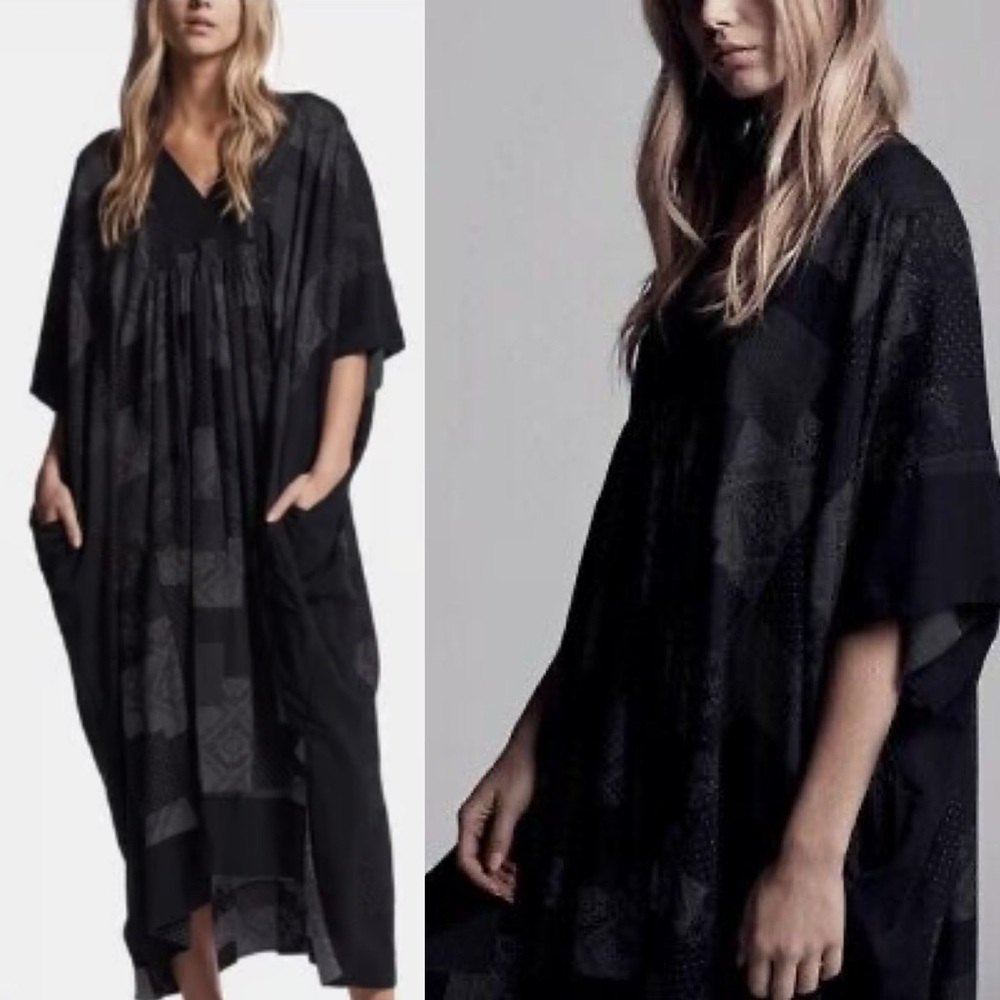 James Perse Black Patterned Oversized V-Neck Maxi Coverup - Picture 2 of 13